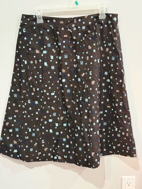 Christopher&Banks 12 Women’s Brown A-Line Skirt with Blue & Taupe Geo Print 287